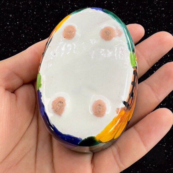 Mexican Pottery Trinket Box Jewelry Storage Box Talavera Pottery Painted Flowers - Picture 12 of 12